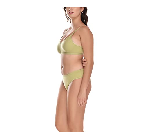 Image of Elina Women's Full Coverage Non Padded with Detachable Strap Cotton Hosiery Bra and Panty Set (Lovia Set)