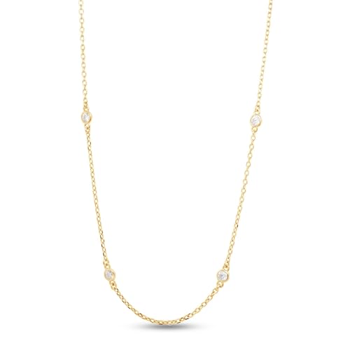 2.9MM Round Lab Created Moissanite Bezel Set Yard Station Chain Necklace In 14k Gold Over Sterling Silver 16'' To 36