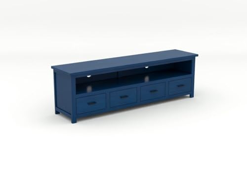 Image of Sheesham Solid Wood TV Cabinet for Living Room | Handcrafted Wooden TV Unit with Storage | Elegant Entertainment Stand for Modern Homes (4 Drawer Tv Cabinet, Blue)