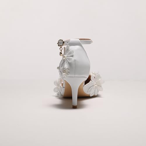 Lace Pearl Decoration Ladies High Heels Whit Wedding Shoes Women's White Bridal Pumps4