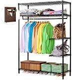 LANGRIA Heavy Duty Wire Shelving Garment Rack Clothes Rack, Portable Clothes Closet Wardrobe,Compact Zip Closet, Extra Large Wardrobe Storage Rack/Organizer, Hanging Rod,Capacity 420 lbs, Dark Brown