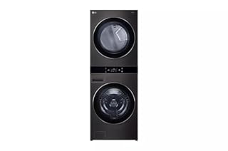 LG WashTower Stacked Smart Laundry Center 5.0 Cu.Ft. Front Load Washer & 7.4 Cu.Ft. Electric Dryer in Black Steel w/Steam