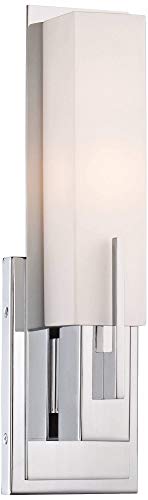Image of Possini Euro Design Midtown Modern Wall Mount Light Sconce Chrome Hardwired 15 inch High Fixture Rectangular Opal White Glass for Bedroom Bathroom Bedside Living Room Home Hallway Dining Kitchen