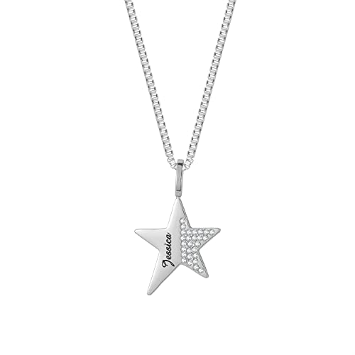 Leaocean Side Pave Star Charm Custom Name Necklace Engraved Letter 18K Gold Plated Necklace Personalized Jewelry Gift For Best Friend Stainless Steel Carving Personalise Jewelry Pendant Necklace  thumb #5