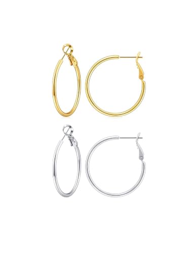 Image of Gacimy Gold Hoop Earrings for Women, 14K Gold Plated Thin Hoops