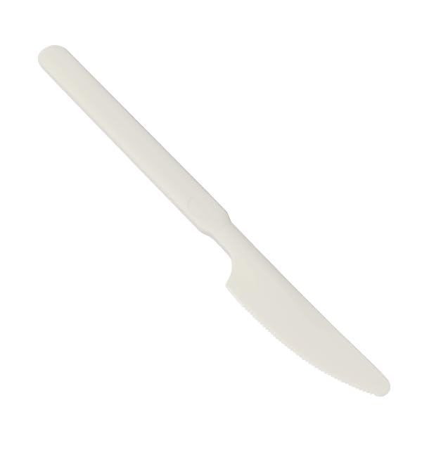 50 Cuchillos Reutilizables Durables PP Crema 18,9cm, Cubiertos de Plástico, Cuchillo de Plástico, Apto Lavavajillas, Eventos y Hogares