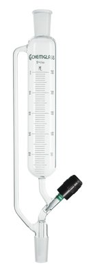 Chemglass CG-1714-12 Series CG-1714 Addition Funnel with 0-2 mm PTFE Valve, Graduated, 14/20 Joint Size, 235 mm Height, 60 mL