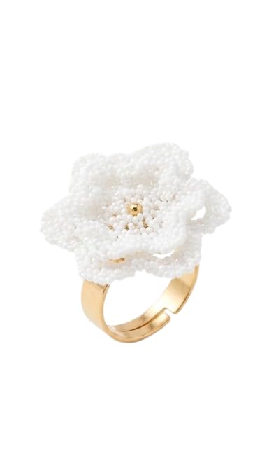 Handmade White Beaded Flower Ring for Women | Floral Statement Ring | Adjustable Fashion Finger Ring-image-29