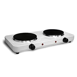 VNIMTI 2000W Countertop Burner Electric Double Hot Plate Stainless Steel Cooking Stove Flat Burner Cast Iron Cooktop Temperature Control & Compatible with All Cookware, Fast Heating, Easy to Clean, Portable Compact for Dorm, Office, Home, camping, White