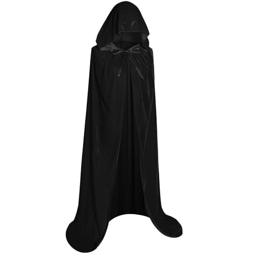 1 Stück Schwarzer Umhang mit Kapuze, Halloween Umhang Länge 150cm,...
