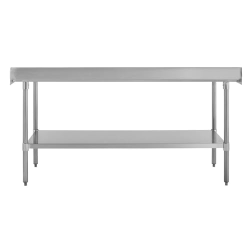 Image of Kratos Stainless Steel Kitchen Prep Table 60 inchx30 inch with Backsplash and Undershelf, NSF Worktable for Restaurants - 16ga /304SS