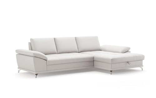 CAVADORE Castiel Canapé d'angle à Ressorts avec Grande Chaise Longue, réglage de la Profondeur d'assise et Pieds en métal Noir Mat, 301 x 89 x 176 cm, Cuir...