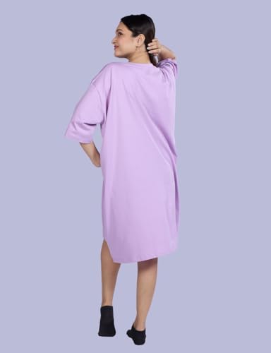 Image of LAMA STORE Women's Printed Oversized T-Shirt Dress, Cotton, 3 /4 Sleeve Length, Casual Loose Fit, Comfort Wear Extra Comfy Oversized Printed Pocket T-Shirt Dress