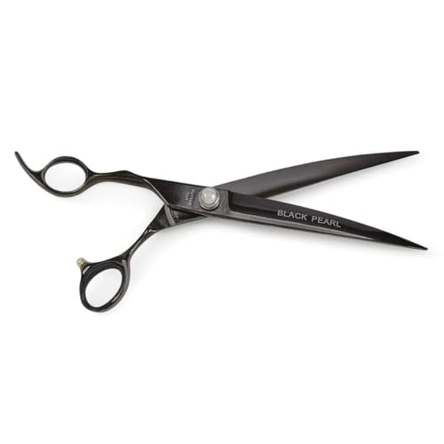 Left Hand Black Pearl Grooming Shears Titanium Coated Pro True Lefty Dog Cat (8.5 inch Curved Shear)