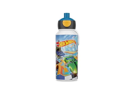 Mepal - Botella para Beber Pop-up Campus - Botella para Beber - Botella Agua a Prueba de Fugas para la Escuela - Sin BPA y apta para Lavavajillas - 400 ml - Hot Wheels