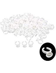 yueton 100Pcs 2 Slot Disposable Plastic Nail Art Tattoo Glue Pallet Holder Eyelash Extension Rings Adhesive Pigment Holders Finger Hand Beauty Tools