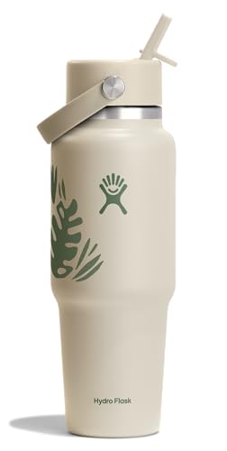 Hydro Flask Travel Water Bottle - Insulated Stainless Steel - Wide Straw Lid, Non Spill, Leakproof in 32 Oz Botanical Bliss Coconut