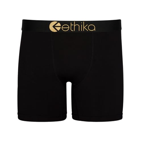 Ethika Mens MID Boxer Brief | *Solids* Modal - Black Gold Metallic