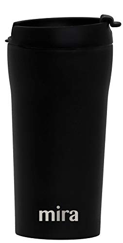 Mira 12 Oz Stainless Steel Insulated Travel Mug For Coffee & Tea - Vacuum Insulated Car Tumbler Cup With Spill Proof Twist On Flip Lid - Thermos Keeps Drinks Steaming Hot Or Ice Cold - Black #TOP1