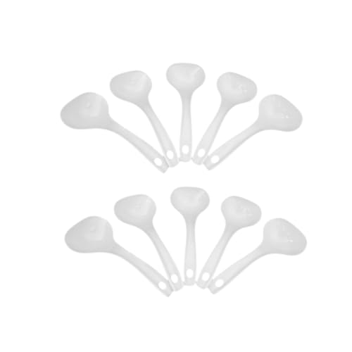 minkissy 10pcs Plastic Handle Soup Spoons Kitchen Utensils for Soup Porridge and Rice Easy to Clean White Plastic Scoop for Everyday Use