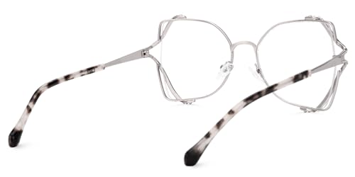 Image of Zeelool Metal Butterfly Glasses Classic Eyewear for Women Blue Light Blocking Glasses Anti Eyestrain Glasses ZJGM610701-03 Silver