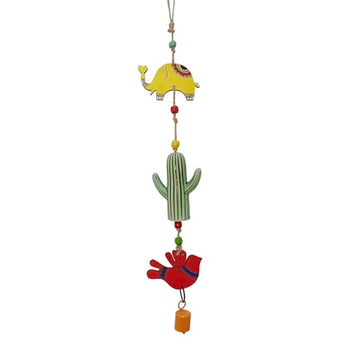 Aakriti Art Creations Hand Painted Animal Wind Chime | Handmade Modern Art Wooden & Metal Wind Chime | Outdoor & Indoor Decorative Wind Chimes for Balcony, Garden, Living Room & Gifting