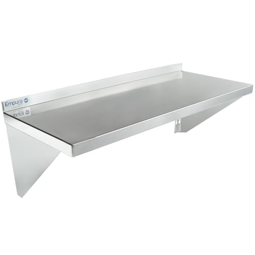 Empura 15" x 36" Stainless Steel Wall Mount Shelf with Backsplash | Commercial Floating Hanging Storage Organizer for Kitchen Laundry Utility Room | 36"W x 15"D x 16"H, 300 lb Capacity, 18 Gauge, NSF by Empura - Used condition - US$35.76