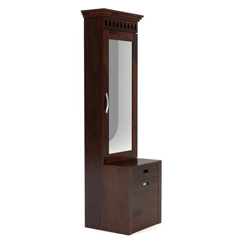 Image of Triventix Handicraft Sheesham Wood Dressing Table with 1 Drawer and 1 Cushioned Stool for Living Room Bedroom Wooden Vanities for Home Solid Wood Bedroom Furniture (Walnut)