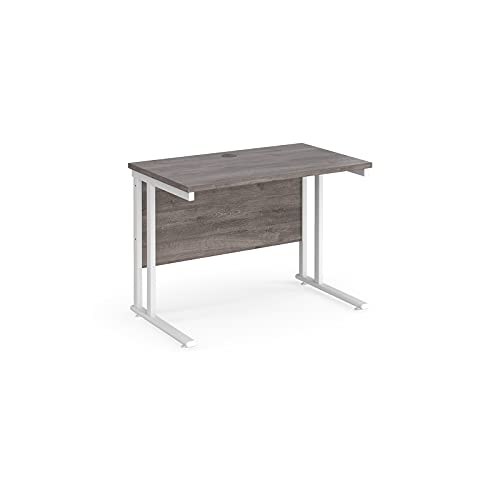Image of Mr Office Maestro 25 straight desk 600mm deep - white cantilever leg, Grey oak, 1000