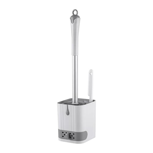 Image of Toilet Bowl Brush and Holder,Toilet Brush with Crevice Cleaning Brushes,No Dead Corner Clean Wall Mounted Compact Toilets Brushes Set,Durable Bristles for Bathroom,RV(White Grey)
