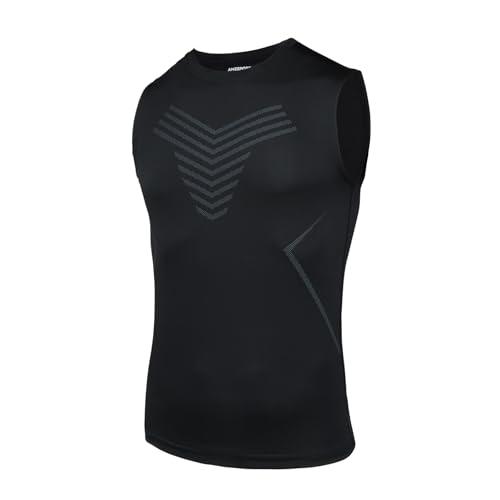 Preisvergleich Produktbild AMZSPORT Herren Kompressions-Tanktop Ärmellos Funktionsshirts Baselayer Unterhemd Schwarz XXL