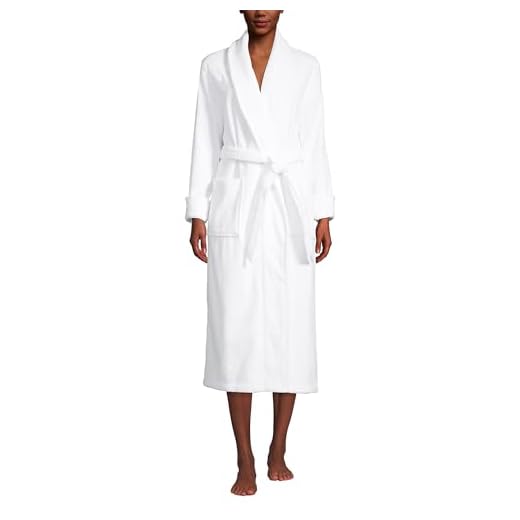 Lands' End Women's Long Sleeve Cotton Spa Bath Robe White Regular Medium
