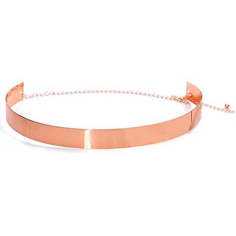 SOROOR Women's Metal Waist Belt, Mirror Finish, Wide Gold Silver Full Plate Waistband Chains (Rose Gold) Cover