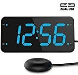 Bed Shaker Loud Alarm Clock for Heavy Sleepers, Deaf & Hearing Impaired, Dual Alarm Digital Clock with 2 USB Charger, 7-Inch Display, Full Range Dimmer – Ocean Blue