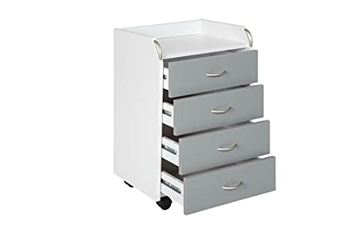 Inter Link – Rollcontainer mit Schubladen -Bürocontainer Standcontainer – Rollschrank Schubladenkommode Büroschrank 4 Weiß und Grau – Printi., 29.99 €