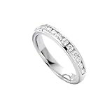 Homxi Anillos Boda de Oro Blanco 14K Mujer, Media Eternidad Redondo con Diamante de 0,3 ct, Anillos Compromiso Mujer Plata, Tamaño 9(49mm)