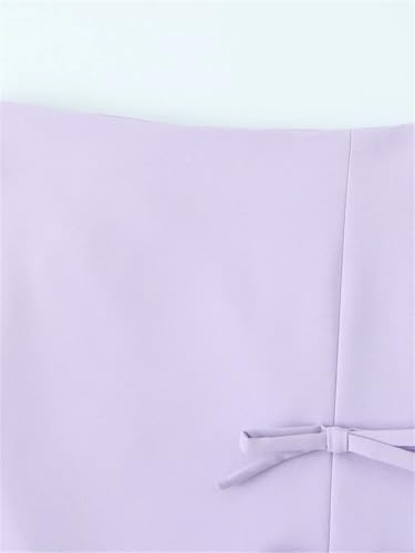 Women's Solid Color Casual Retro High Waist Slit Bow Stitching Simple Mini Short Skirt3