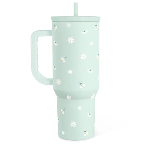 Image of Daisy 40oz Tumbler with Handle and Straw - Flower Insulated Stainless Steel Travel Coffee Mug for Women Girls - Gift Idea for Birthday Christmas Mothers Day