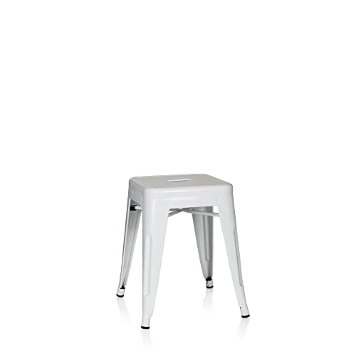 hjh OFFICE 645002 Tabouret bistrot VANTAGGIO Métal Blanc, Tabouret au Look Industriel et Moderne, empilable