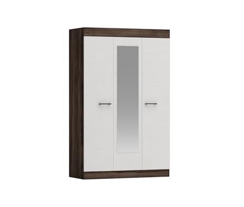 Armadio Moderno con 3 Ante Battenti a Chiusura Rallentata, 4 Ripiani e 1 Tubo Appendiabiti, Mobili per Camera da Letto, 120x190 cm Noce Scuro/Lino, Wengè/Lino Bianco AG13 (Wengè/lino bianco)