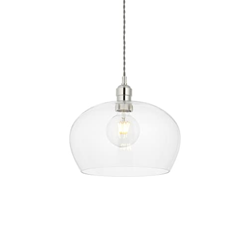 Image of Merano Livorno Single Pendant Ceiling Lamp in Bright Nickel Plate with Glass - 10W Dimmable E27 Indoor Modern Hanging Lighting - 31 cm Diameter