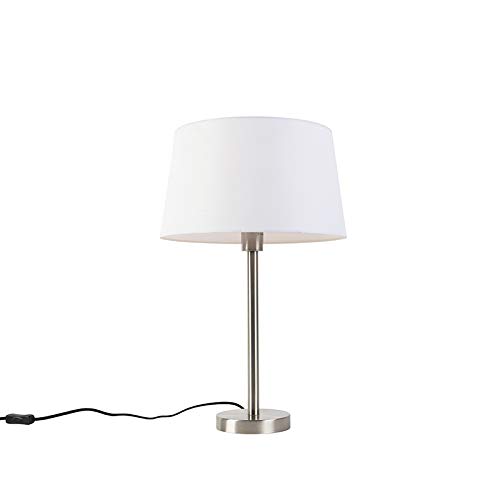 Qazqa Modern Tischleuchte mit Schirm, Tischlampe - Simplo - Weiß, Rund, max. 60W, Geeignet für LED, 52.5cm, Ideal als Schlafzimmerlampe und Wohnzimmerlampe