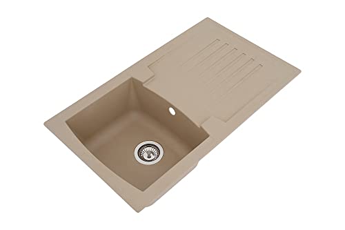 Respekta lavello da cucina Boston in mineralite color beige sabbia/ Lavello da incasso con 1 vasca, dimensioni 86 x 50 cm / Lavello adatto per mobili sottolavello da 45 cm di larghezza