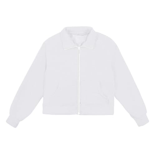 Baby Girls Sweatshirt Solid Zipper Lapel Collar Short Jacket Casual Loose Long Sleeve Outerwear with Pocket