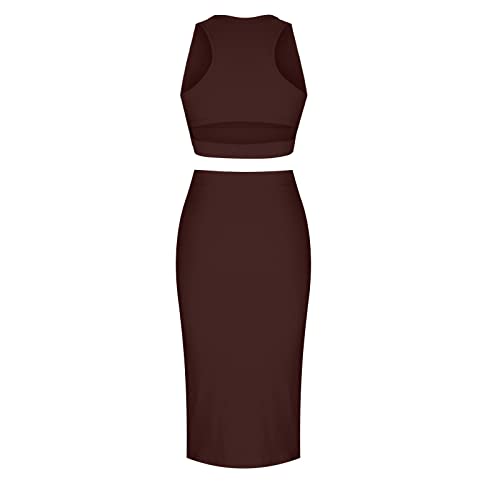 Skirt and Top Sets Women UK Clearance, Two Piece Outfit Women Skirt and Top Sexy Co Ord Set Ribbed Tank Top + Midi Skirt Y2k Aesthetic Summer Clothes Streetwear Clubwear - Image 4