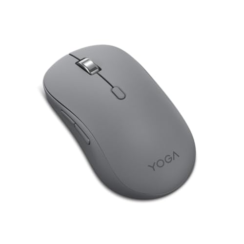 Lenovo Yoga - Souris silencieuse Bluetooth (sans Fil, Ergonomique, ambidextre, capteur Optique IR LED, 6 Boutons, molette défilement, connectivité simultanée, 1 Batterie AA) - Gris Lune