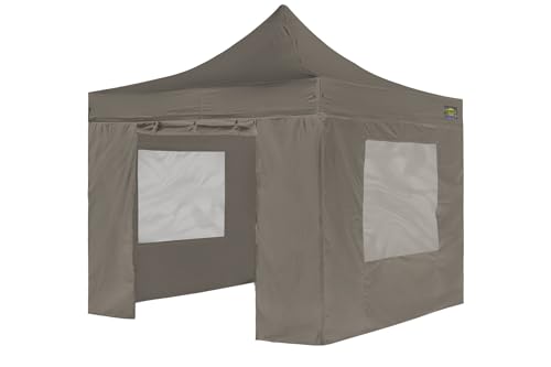 HERCULES GAZEBO® HEAVY COMMERCIAL QUALITY HEX 50 ALUMINIUM 3m x 3m 500gsm POLYESTER - FLAME RETARDANT - COLOUR TAUPE
