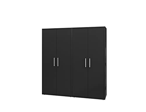 Image of Manhattan Comfort Eiffel 73.43 inch Garage Cabinet with 4 Adjustable Shelves, Ideal Home Storage for Office, Laundry or Utility Room, Set of 2, Black