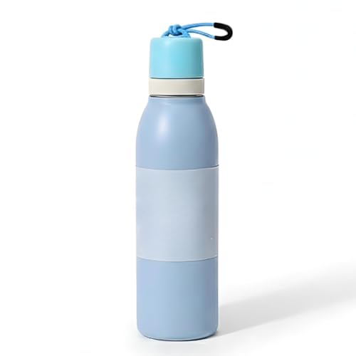 Image of Water Bottle for Office Use - Leak Proof Stainless Steel Bottle with Built-In Straw, 24oz, BPA Free, Easy Carry Loop, Durable for Daily Hydration (Alice Blue, 720 ML)