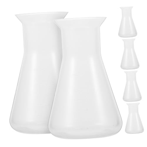 HEALEEP 6pcs Plastic Erlenmeyer Flask Set 100ml Graduated Science Flask Narrow Neck Chemistry Glassware